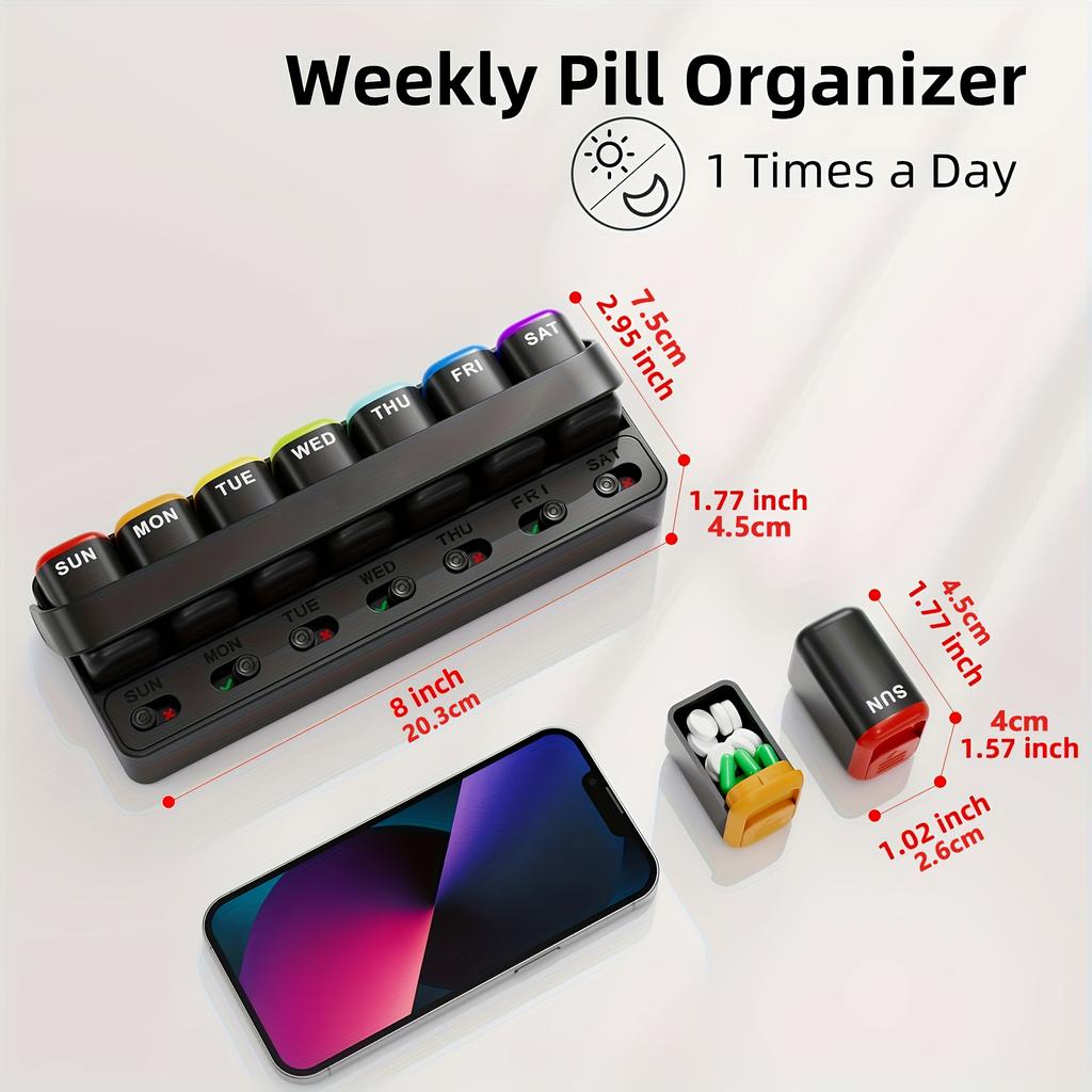 Weekly Pill Organizer - One Time a Day, 7 Day Travel Pill Case, Daily Medicine Organizer, Portable Pill Box