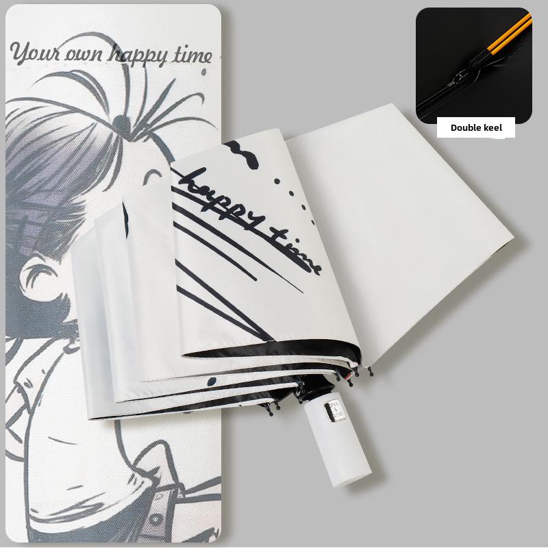 Складной черный пластиковый зонт двойного назначения с 8 спицами, автоматический, симпатичный