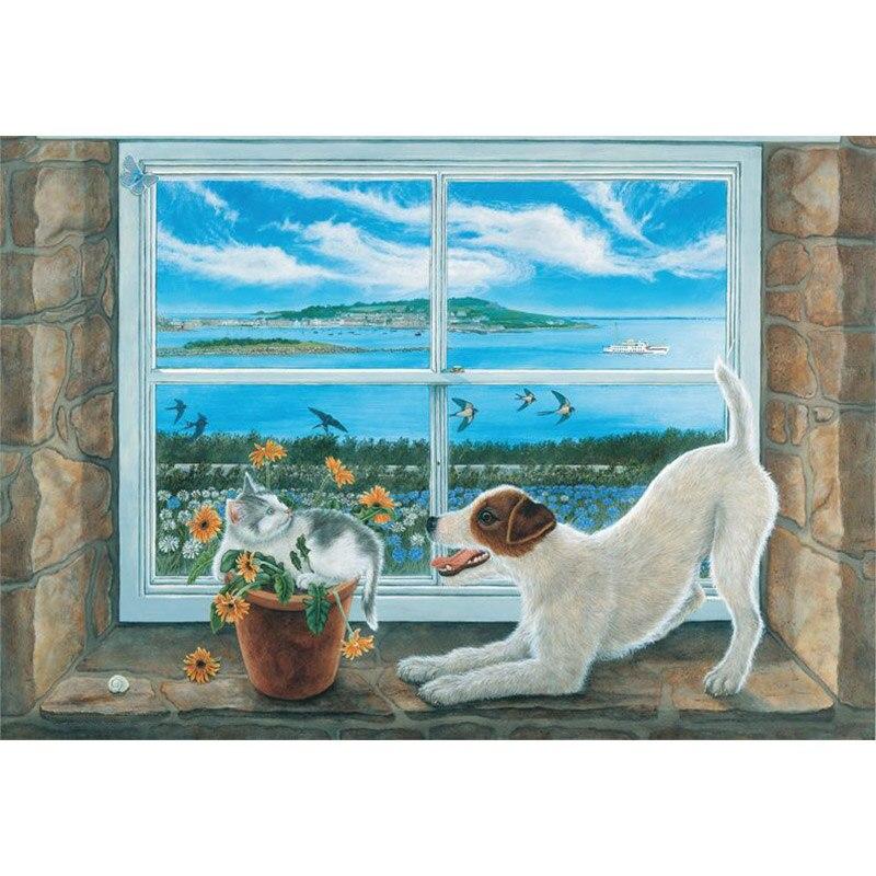 5D DIY алмазная живопись милый кот Алмазная вышивка оконный пейзаж вышивка крестом полная квадратная круглая дрель ремесла домашний декор подарок