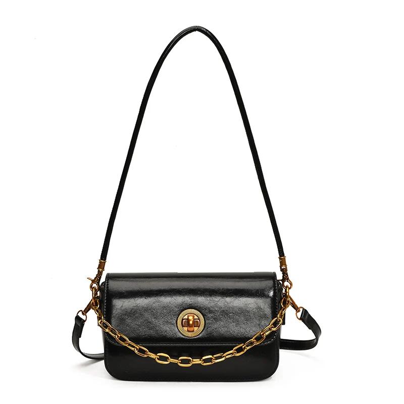 2025 Spring Hot Style Glossy PU Square Shoulder Bags Solid Hasp Chains Popularity Retro Classic Style Crossbody Bags for Women