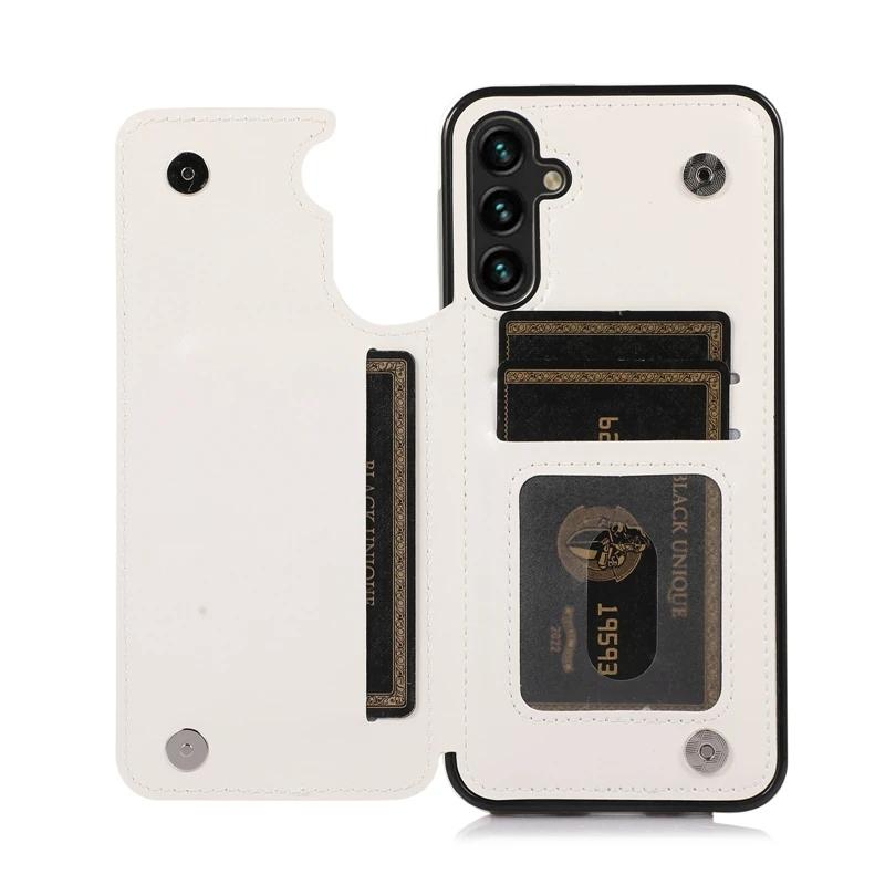 Кожаный флип-чехол с двумя кнопками для кошелька для Samsung Galaxy S24 Ultra S23 FE S22 Plus S21 S20 A13 A14 A15 A51 A52 A53 A54 A71 A73