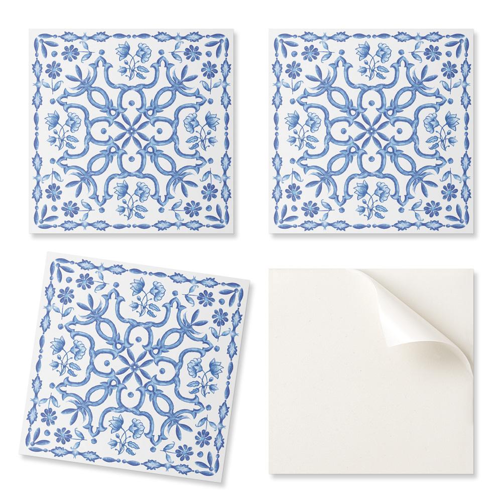 Pack of Vinyl Tiles with a Floral Decorative Pattern for the Kitchen 9x30x30 cm