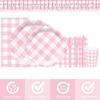 176 PCS Pink and White Gingham Plates and Napkins Light Pink Checkered Disposable Plates Set with Napkins Cups Plastic Spoons F