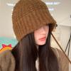 New solid color wool knitted hat women's autumn and winter big head circumference showing face small ear protectors warm bucket hat cold hat lace up