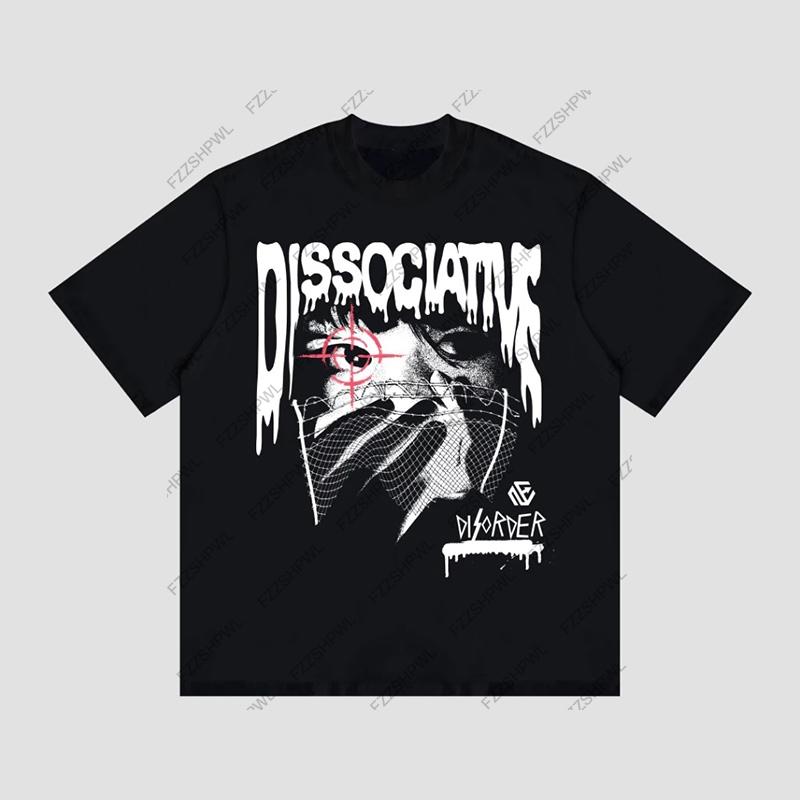 Men Hip Hop Clothes Summer Fashion Harajuku Graphic Print Loose Y2K Cotton Tshirt ONeck Punk Short Sleeve Top Goth Streetwear