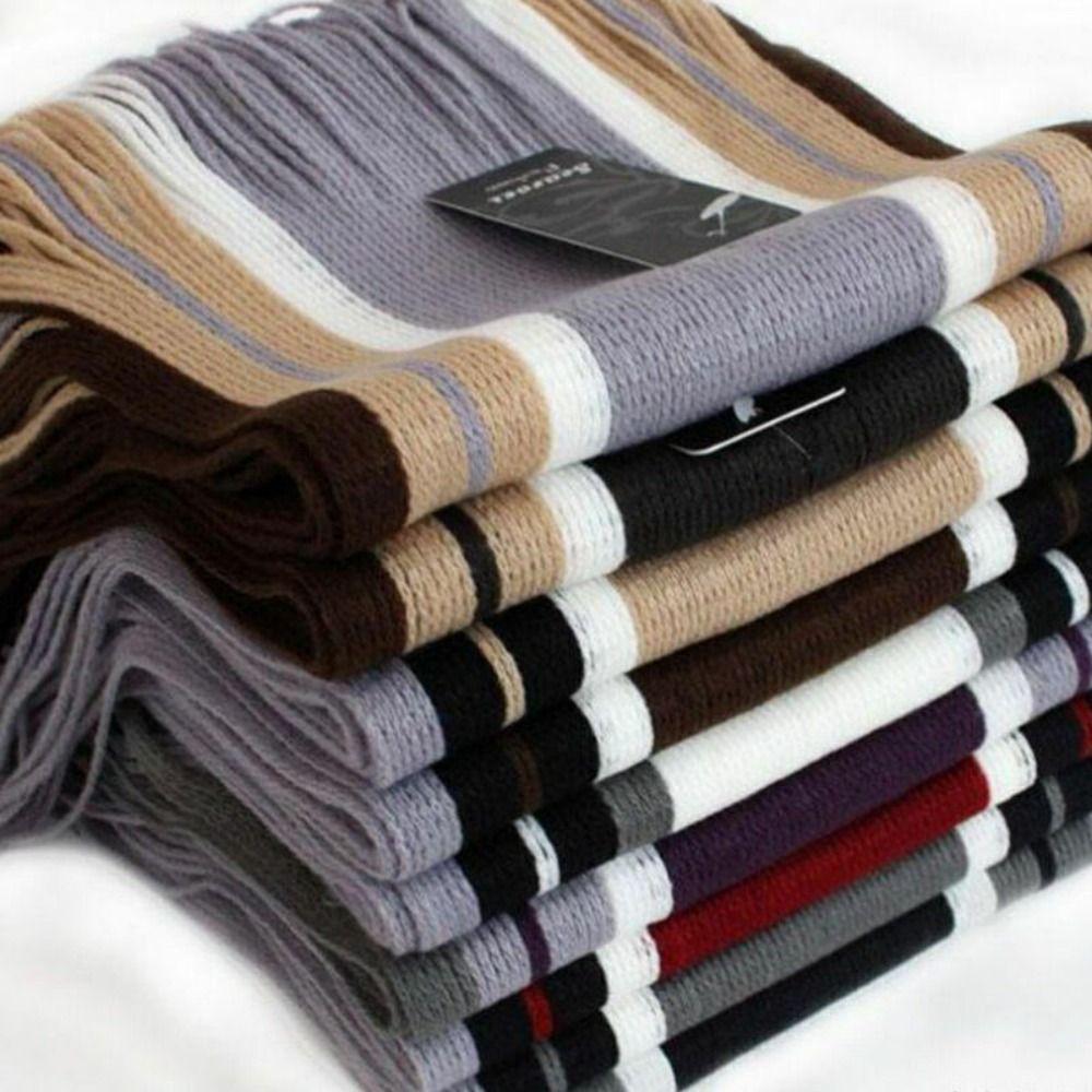 Neck Warm Men Striped Scarf Thick Neck Wrap Casual Winter Long Shawl