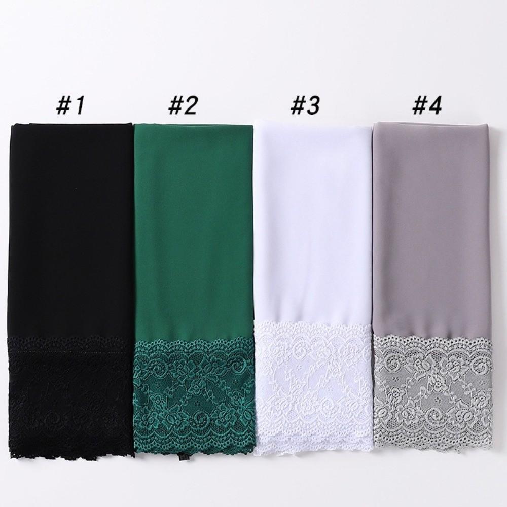Solid Color Silk Scarf Lace Edge Ramadan Headscarf Versatile Headwraps Women Headwear