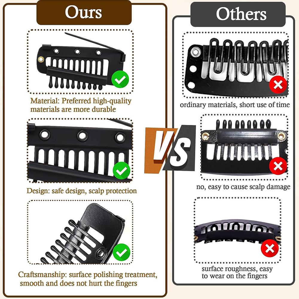 15Pcs Dupatta Clip With Safety Pins 10-Tooth Stainless Steel Hair Extension Clip