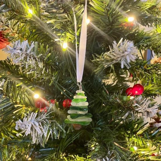Sea Glass Christmas Tree Ornament Sea Glass Tree Resin Craft Ocean Beach Xmas Hanging