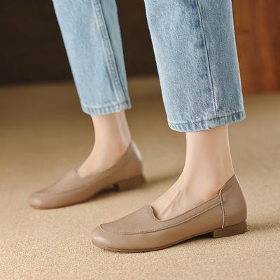 Мода 2025 Осень Горячая Распродажа Слипоны Натуральная Кожа Женская Обувь Туфли Квадратный Носок Низкий Каблук Мягкий Верх Туфли Офисные Женские Туфли