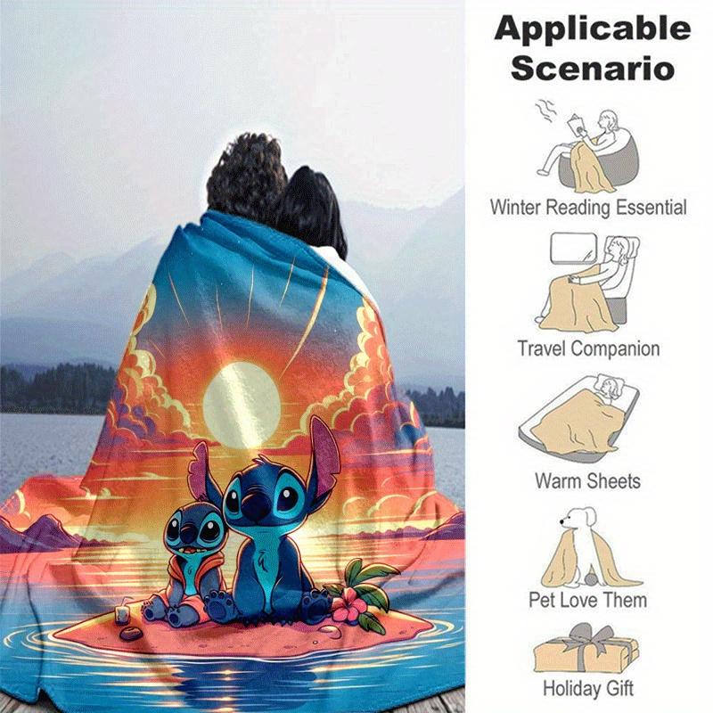 1pc Stitch Printing Blanket - Soft, All-Season Throw for Office Blanket, | Personalized Gift with Adorable Cartoon Design