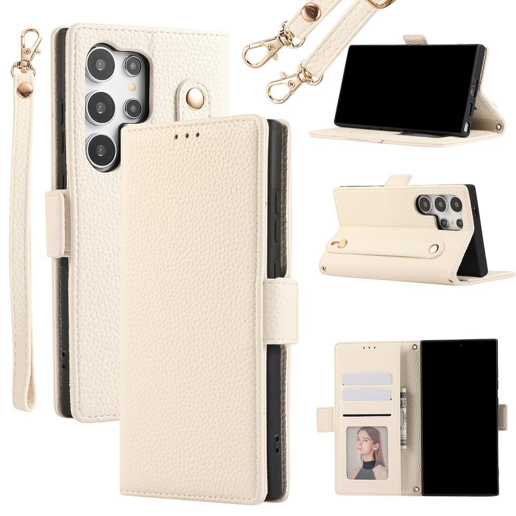 Кожаный чехол-кошелек с ремешком на запястье для Samsung Galaxy S24 Ultra S23 FE S22 S21 Plus Note 20 A53 A54 A55 5G A34 A13, подставка