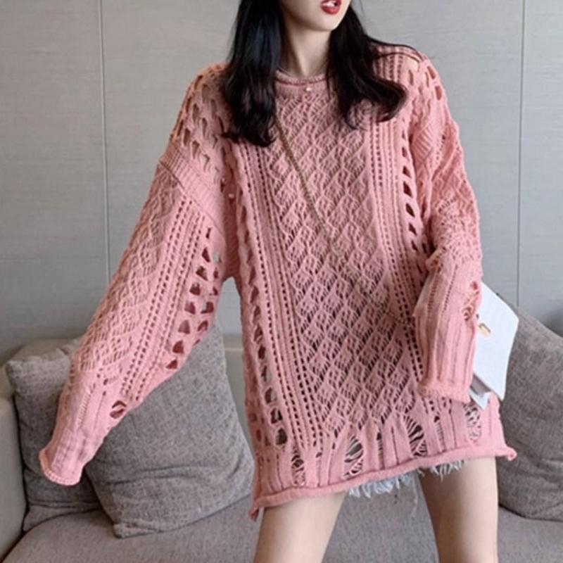 Модный свободный трикотажный свитер с открытыми дырками, ленивый стиль, верхняя одежда в корейском стиле, свитер