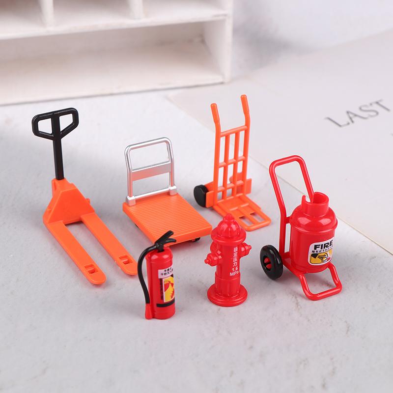 1 Set Dollhouse Simulation Fire Hydrant Handling Tool Miniature Hand Trolley Forklift Mini Platform Cart Toy Construction Props