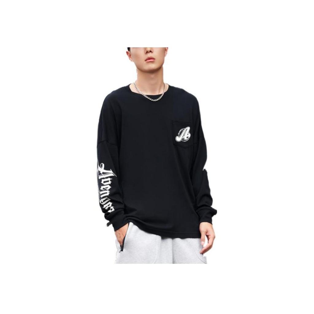 Li Ning Logo Print Cotton Crew Neck Long Sleeve Sweatshirt Unisex Sweatshirt Black AHSSE29-2