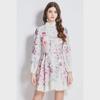 2024 Ethnic Floral A-Line Dress with Stand-up Collar & Lantern Sleeves