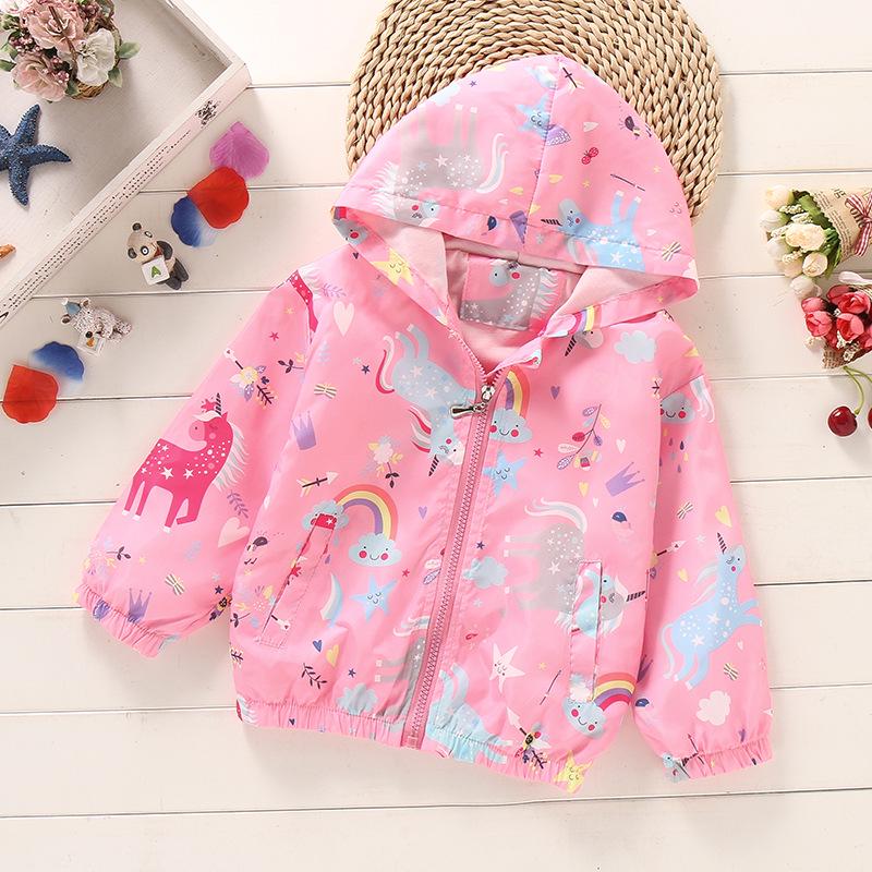 2025 Spring/Summer Korean Style Girls' Printed Hooded Windbreaker Cardigan