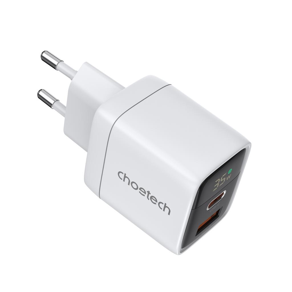 Choetech PD6052 Dual-Port 35W GaN Fast Charger with Display - White