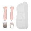 TGM Baby Portable Bear Silicone Petite Stainless Steel Spoon + Fork + Case Set, 1 Set, Coral Pink (spoon, Fork), Random Delivery (case)