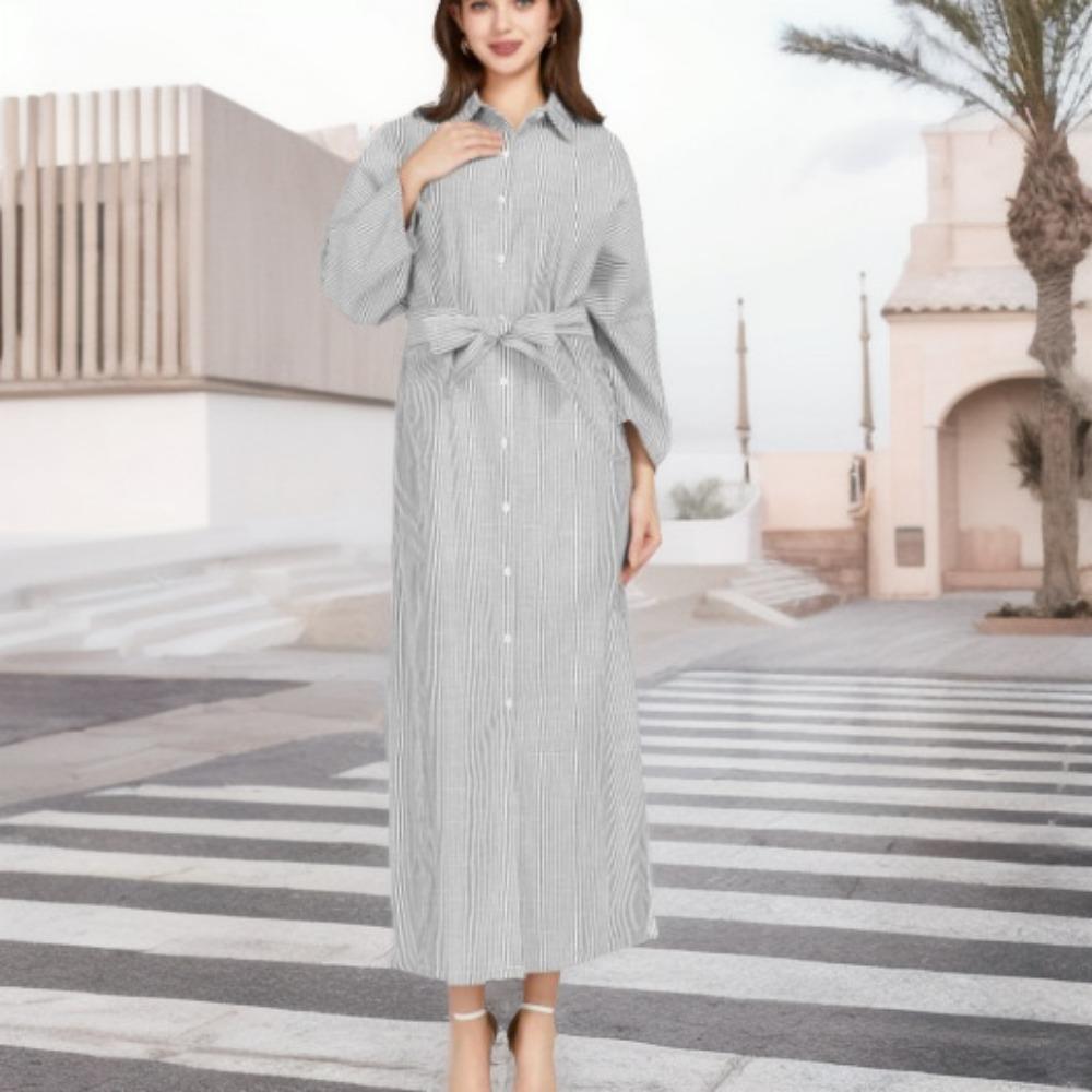 Женская полосатая рубашка юбка свободное платье