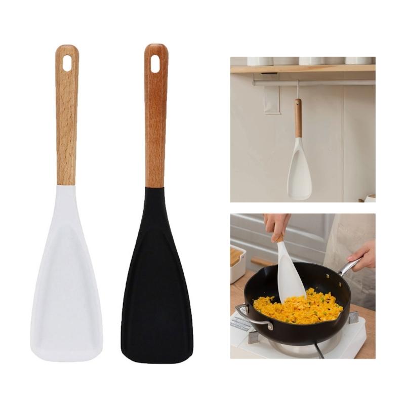 Practical Silicone Spatula Wooden Handle Protects Pots From Scratches Heat Resistant Baking Cooking Essential