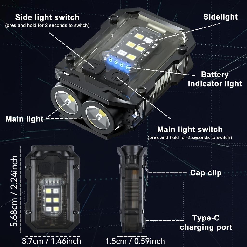 High Power EDC Keychain USB Rechargeable LED Flashlight Tactical Self Defense Torch COB Side Light Waterproof Camping Work Lamp