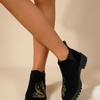 Модные женские удобные весенние туфли на распродаже 2024 рукав осень круглый носок замша однотонные средней высоты голенище массивный каблук большой размер нюдовые ботинки