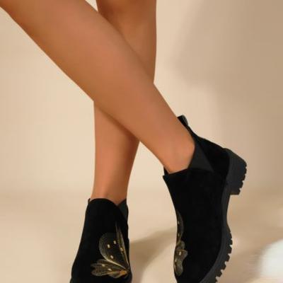 Модные женские удобные весенние туфли на распродаже 2024 рукав осень круглый носок замша однотонные средней высоты голенище массивный каблук большой размер нюдовые ботинки