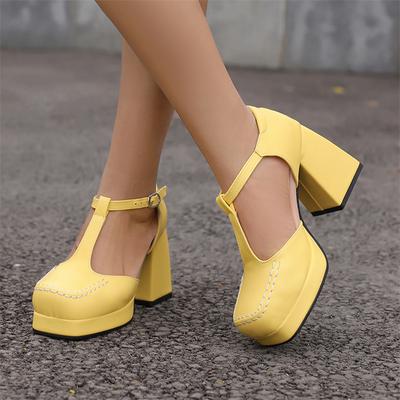 Женские двухсекционные туфли-лодочки Мэри Джейн с квадратным носком, на толстом высоком каблуке с пряжкой и Т-образной завязкой, женская модная обувь на платформе, весна-осень 46