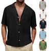 Мужские хлопковые льняные топы на пуговицах с короткими рукавами, летняя повседневная рубашка, блузка, футболка
