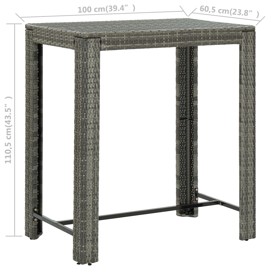 5 Piece Garden Bar Set with Armrests Grey Poly Rattan