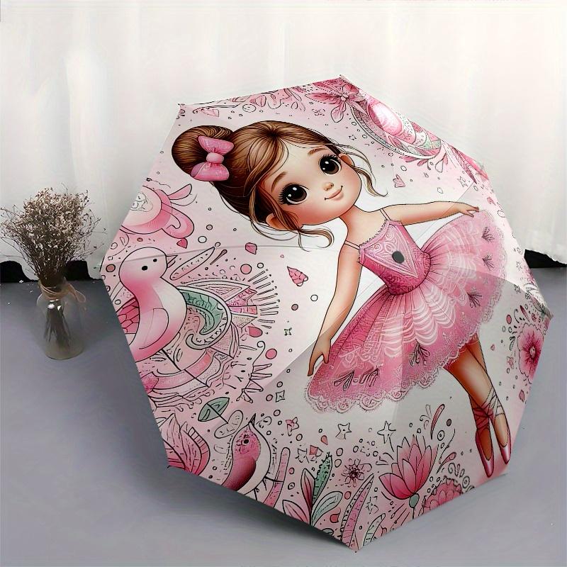 Ballerina,Pink Automatic Folding Umbrella 8 Ribs Lightweight Design, Durable Iron Frame, Compact and Portable, Ideal Birthday or Christmas