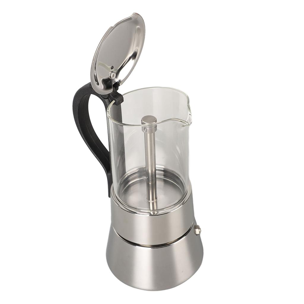 Кофеварка Moka Pot Crystal Glass Top из нержавеющей стали для плиты, классическая итальянская кофеварка на 4 чашки