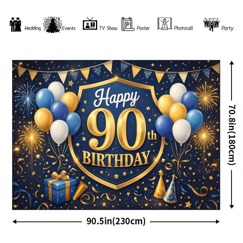 2D Счастливого 90-летия Баннер Фон Шары Фейерверк Декор для Вечеринки