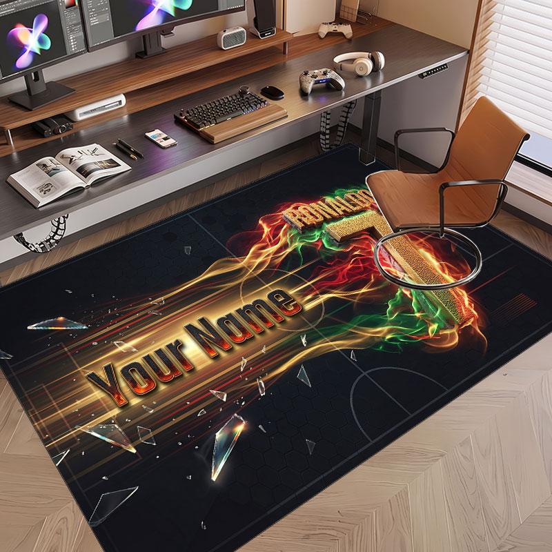 Custom Rug Cristiano Ronaldo Pattern Print Name Text Soft Non‑Slip Floor Carpet for Home Indoor Decoration