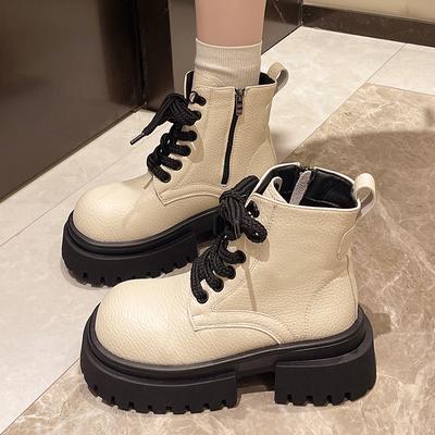 Мода 2024 года. Женские ботильоны на толстой подошве. Дизайнерская обувь на плоской подошве. Новые зимние прогулочные короткие ботинки в готическом стиле со шнуровкой для женщин.