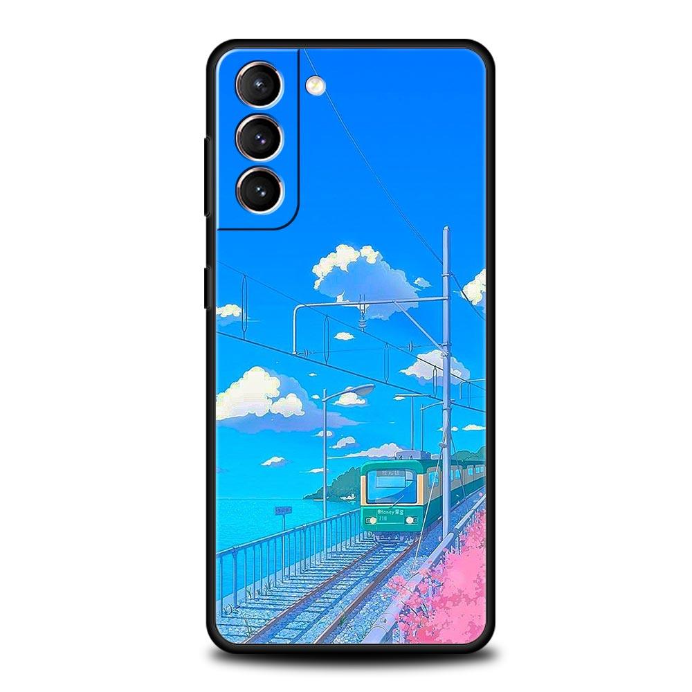 Чехол для телефона с вишней, японским поездом и горой Фудзи для Samsung Galaxy S23 Ultra S22 S21 S20 FE 5G S10 S10E S9 S8 Plus Note 20