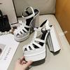 Fashion Women Heeled Sandals Platform Chunky Heels Hollow Out Buckle Strap High Heels Pumps Leather Comfort Women Shoes Summer