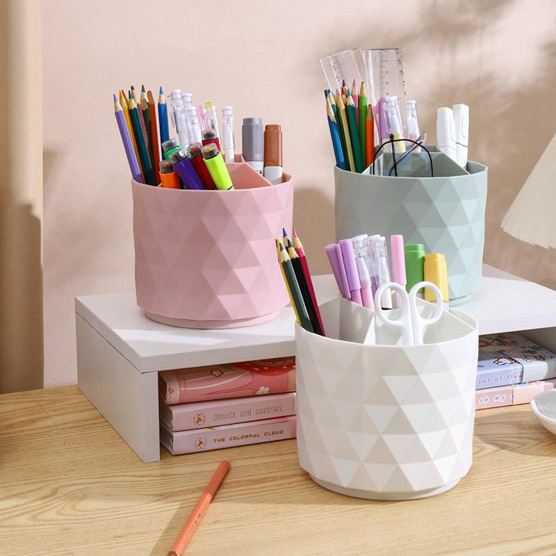 360° Rotating Brush Barrel Makeup Brush Storage Box Portable Desktop Cosmetic Organizer Lipstick Brushes Holder Pen Holder