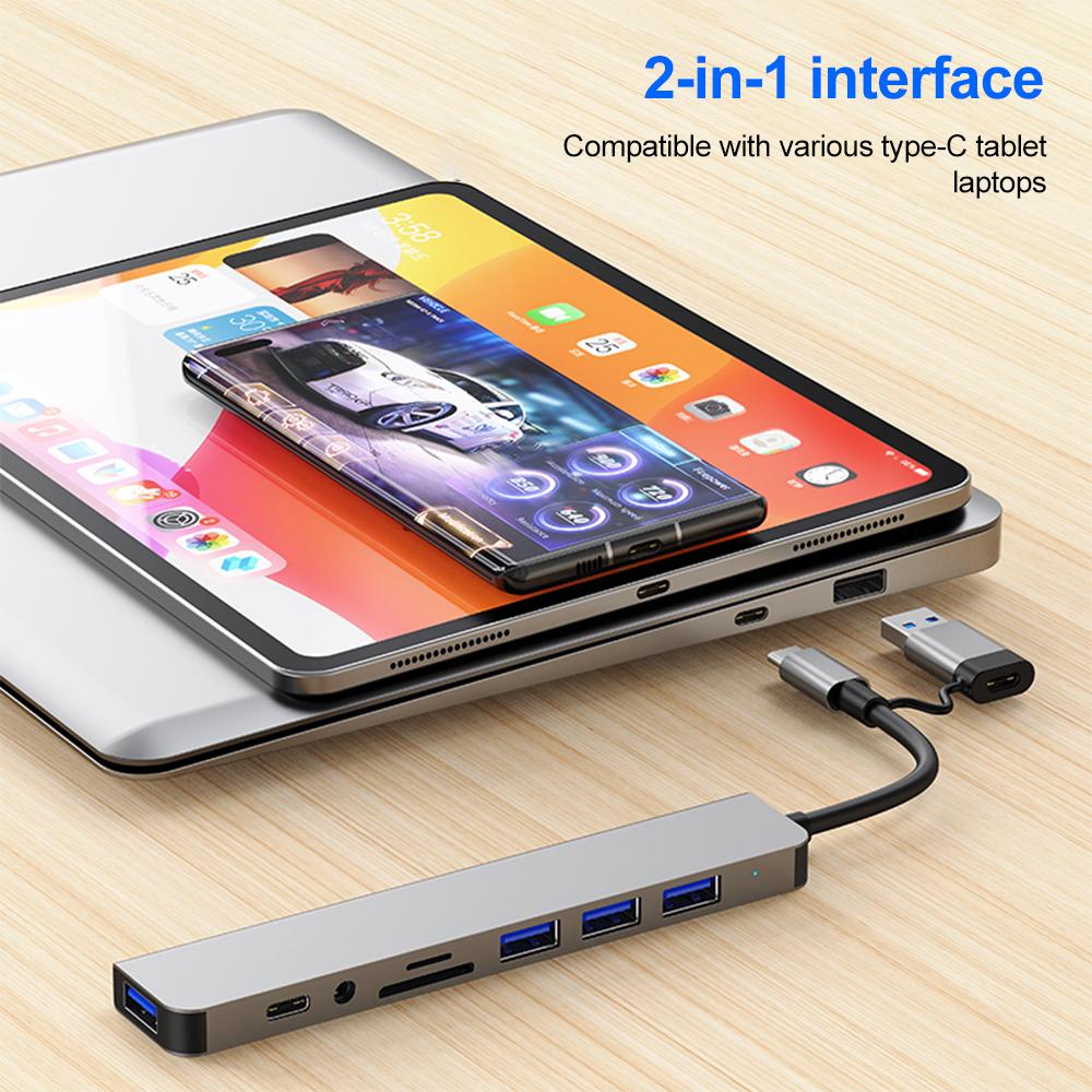 8 в 2 USB C ХАБ USB 3.0 Type C Док-станция 5 Гбит/с Высокоскоростная передача USB Разветвитель Type C на USB OTG Адаптер