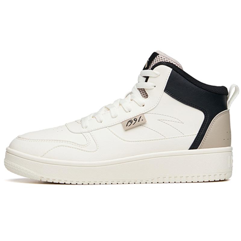 Anta Life Collection Anti Slip Wear Resistant High Top Skateboard Shoes Men's White Black Sneakers 912038010-17