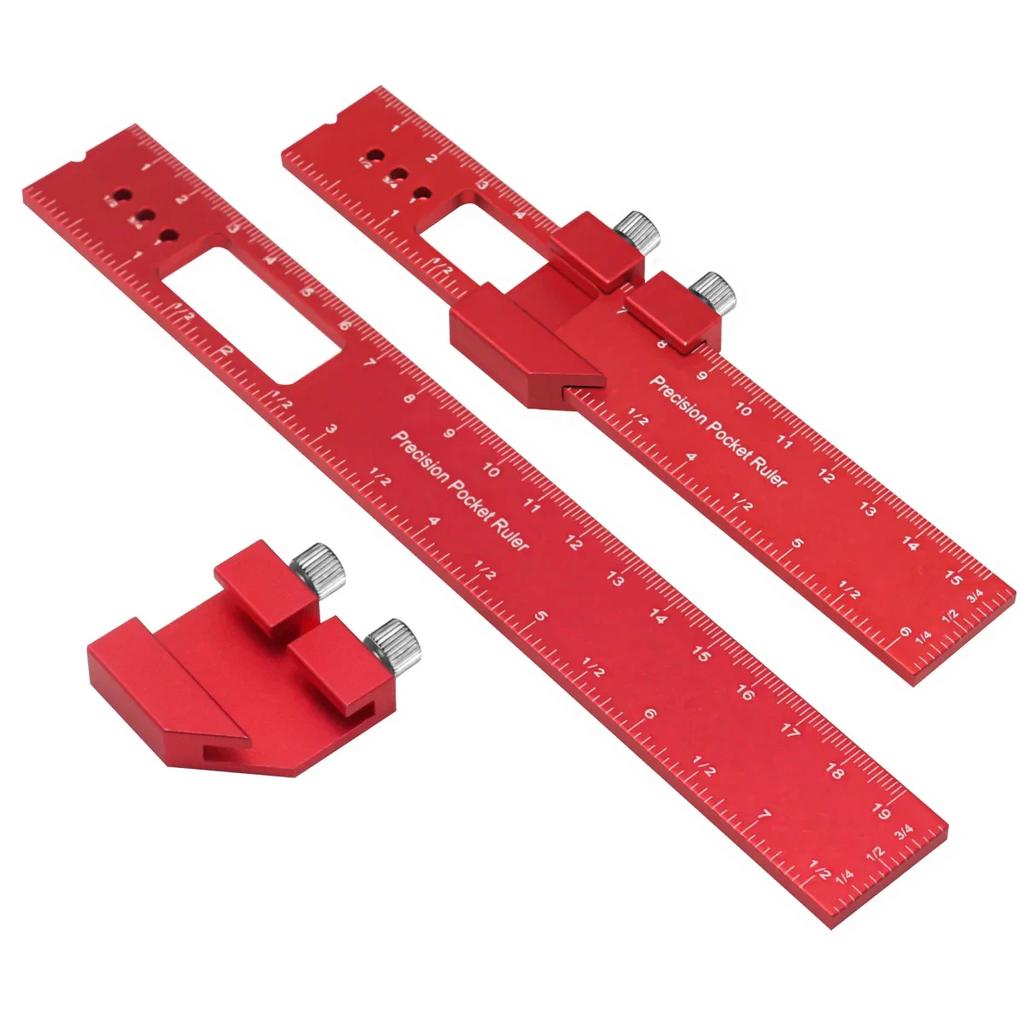 160mm Precision T Type Pocket Ruler Inch Metric Measuring Tool with Slide Stop for Carpentry Marking