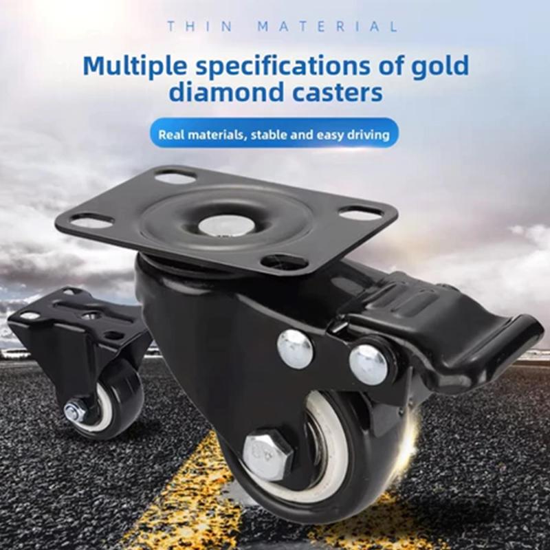 4 шт. Бесшумные колеса с двойными роликами, Двойные шариковые подшипники, Черные поворотные с тормозом, Колеса для тележки 1,5" - 2"