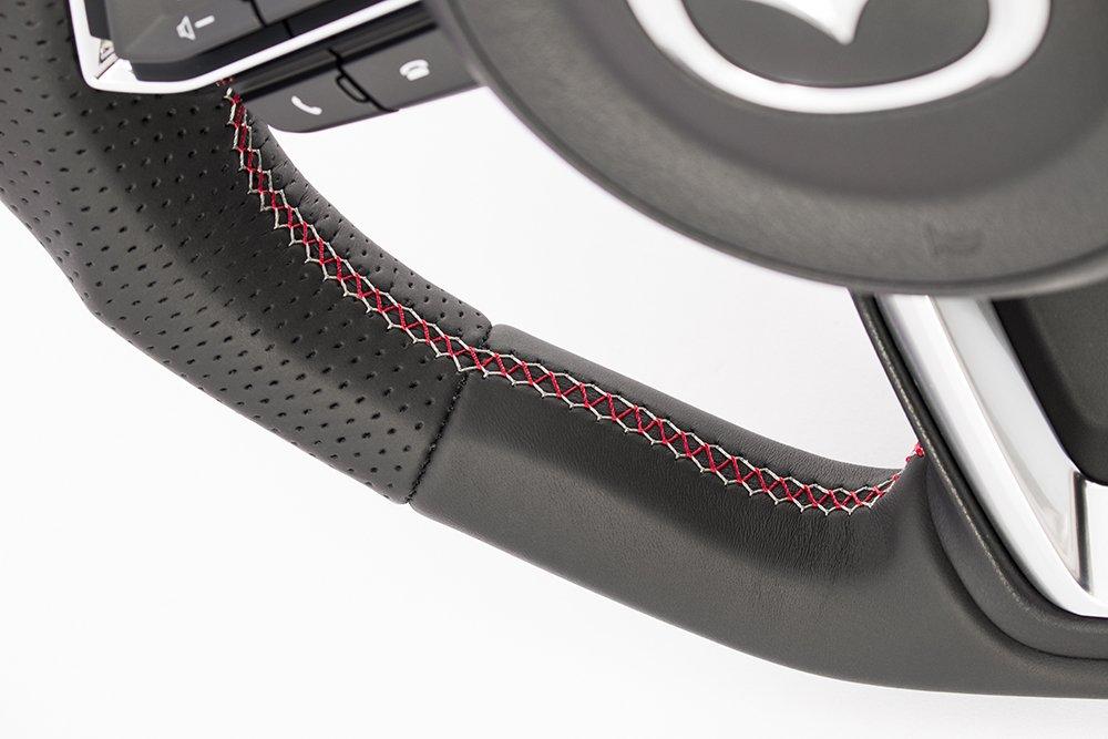 KENSTYLE Original Steering Wheel MD04 for Mazda Combination Silver Steering Wheel MD04 CX-5 (KF series) 2017/2~ Carbon/Leather (Red & Stitch)