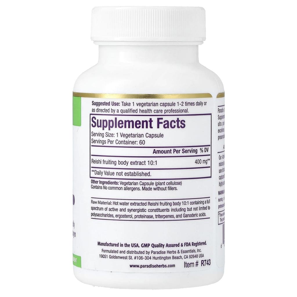 Reishi Mushroom Extract, Veggie Capsules 60 (400Mg Per Capsule)