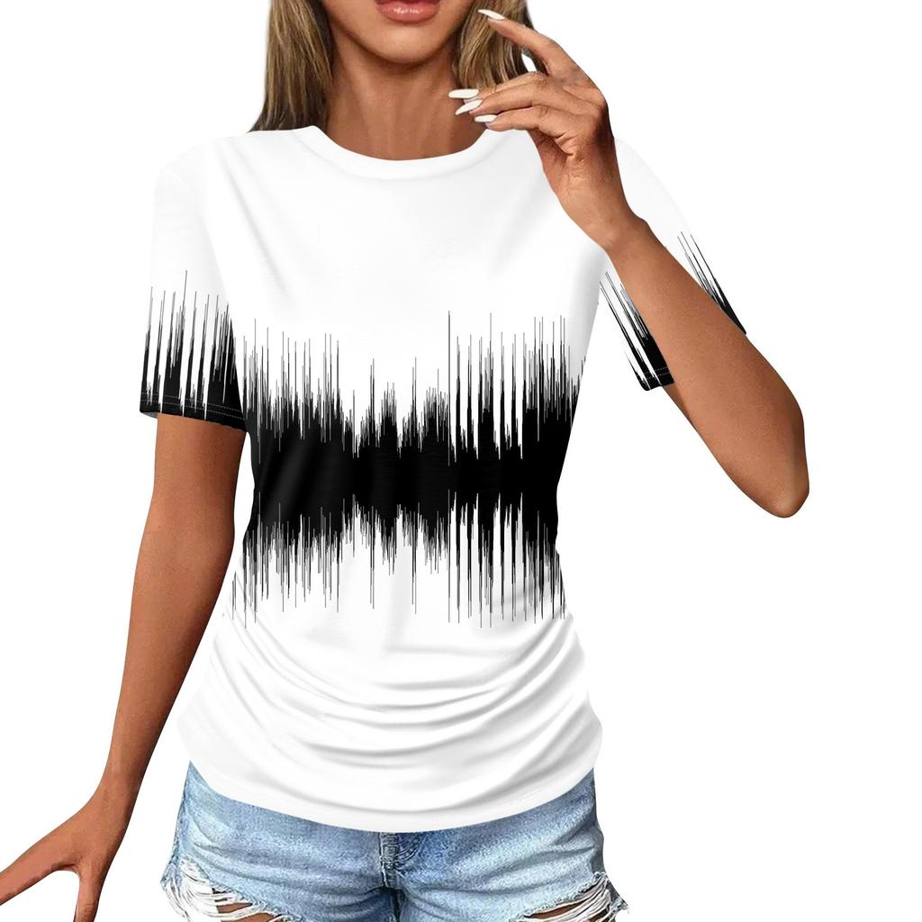 Женские футболки, модные повседневные топы с круглым вырезом и коротким рукавом, туника с принтом