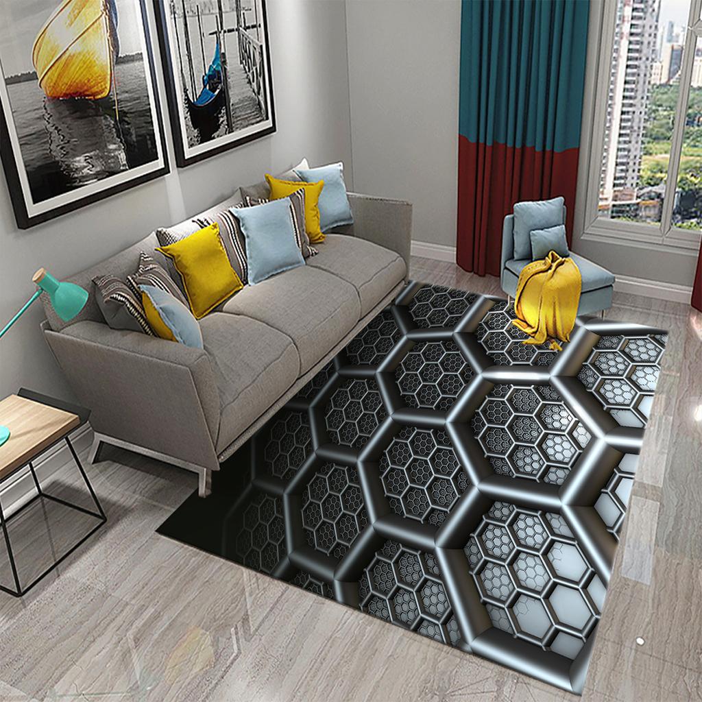 Черный 3D сотовый ковер с абстрактным геометрическим ковриком для мужчин-подростков, художественные коврики с пространственной геометрией, декор для спальни, гостиной, напольный коврик