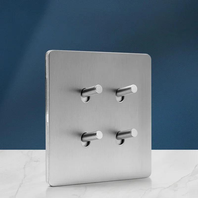 Wall Light Toggle Retro Switch Panel 1-4 Gang2Way Eu Silver Gray Brushed Stainless Steel Antique Switch Outlet with USB Charging