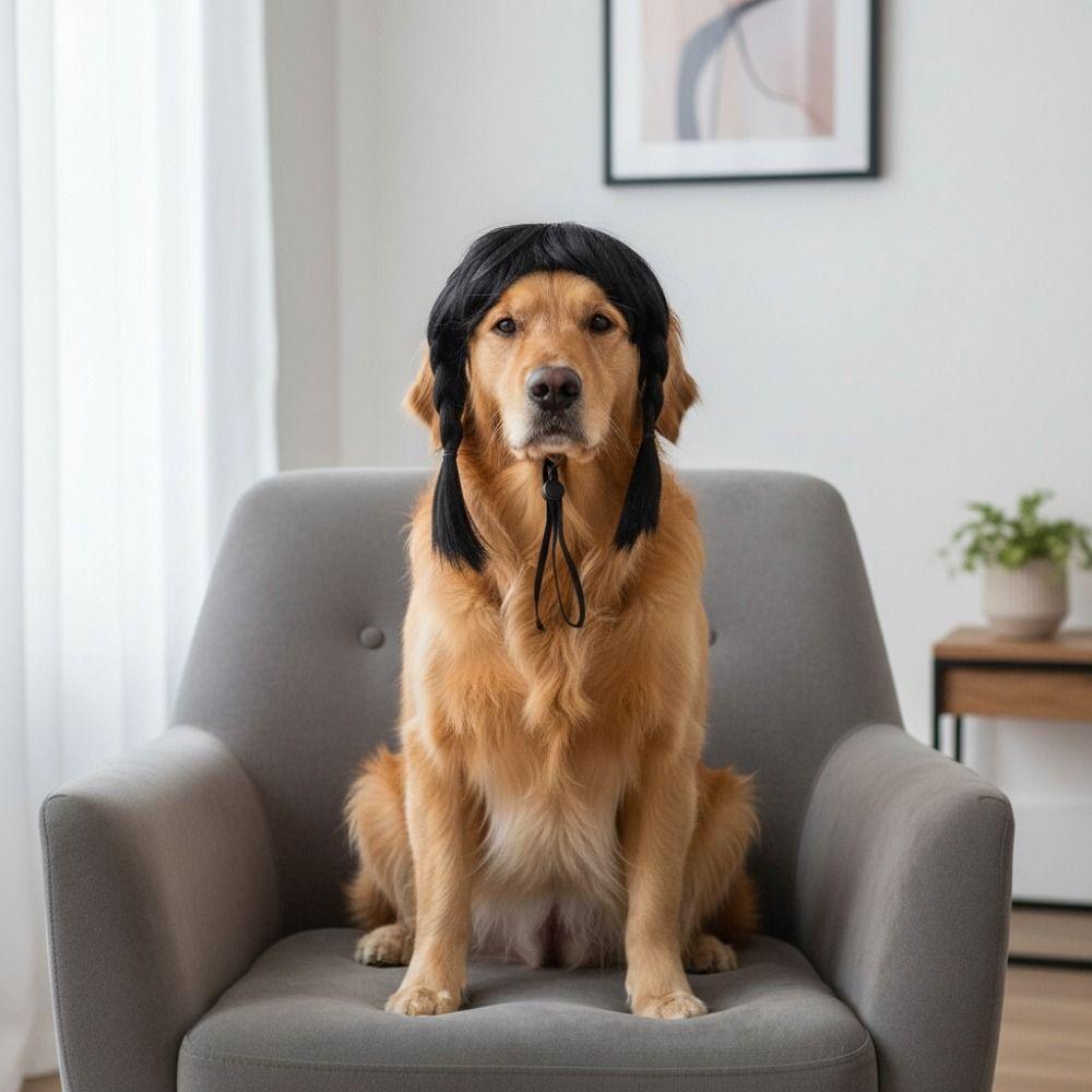 Funny Double Ponytail Pet Hairpiece Black Cosplay Wig Easy to Wear Animal Wig Festival Cosplay