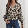 Весенне-осенний женский леопардовый принт тонкий длинный рукав топ